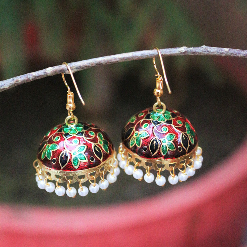 H K Fashion Gold Plated Meenakari Jhumki Earrings