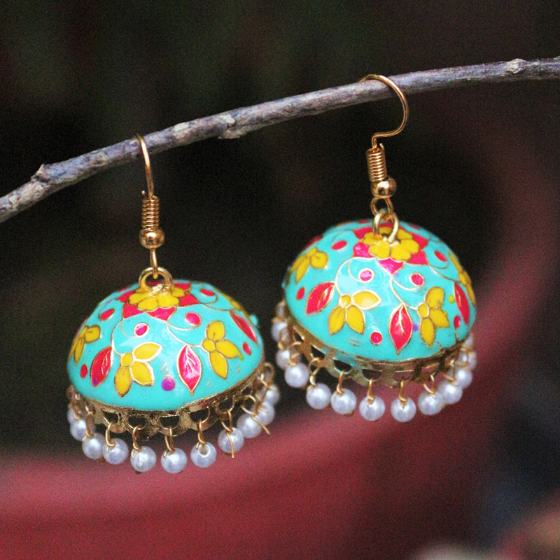 H K Fashion Gold Plated Meenakari Jhumki Earrings