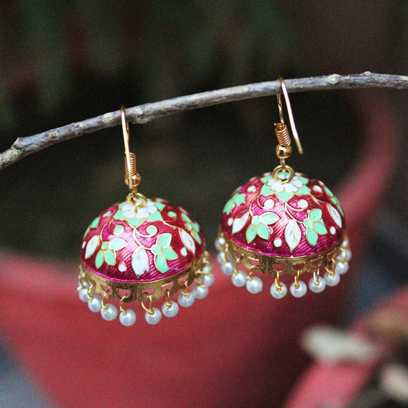 H K Fashion Gold Plated Meenakari Jhumki Earrings