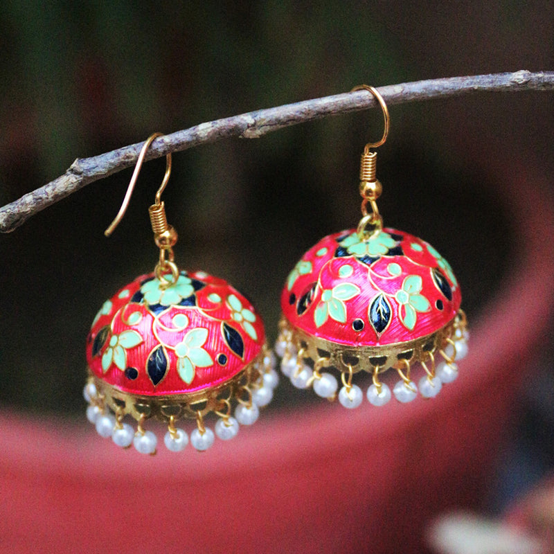 H K Fashion Gold Plated Meenakari Jhumki Earrings