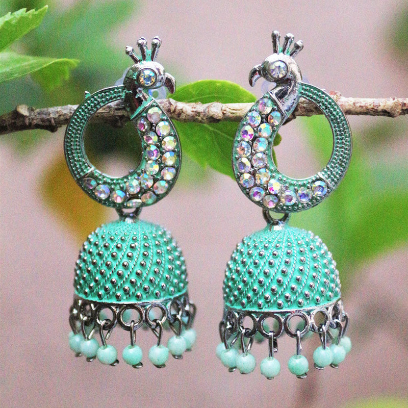 H K Fashion Oxidised Plated Austrian Stone Jhumki Earrings