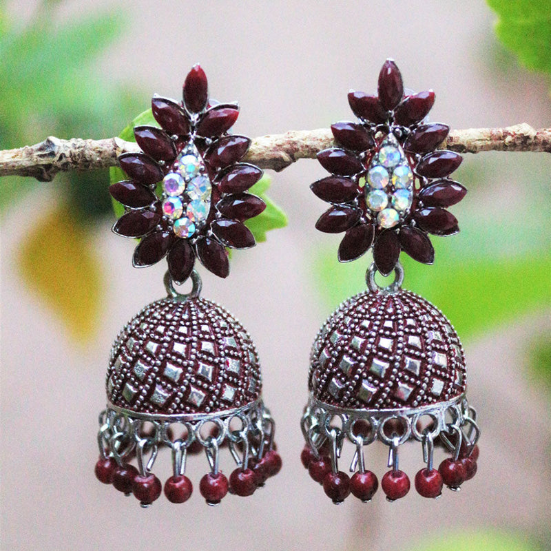 H K Fashion Oxidised Plated Austrian Stone Jhumki Earrings