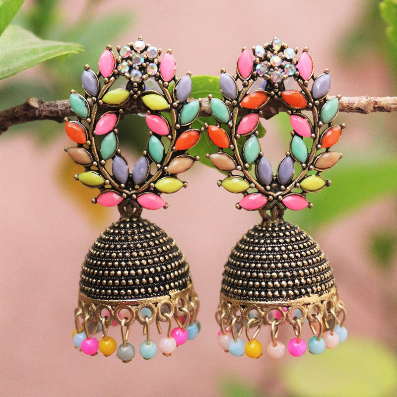 H K Fashion Antic Gold Plated Crystal Stone Jhumki Earrings