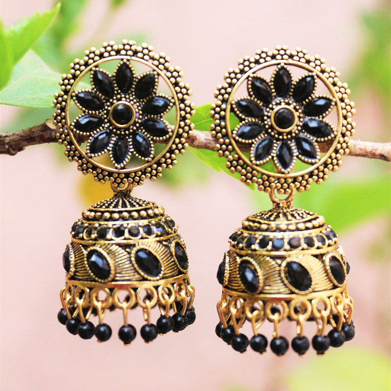 H K Fashion Antic Gold Plated Crystal Stone Jhumki Earrings