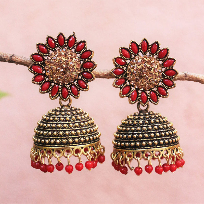 H K Fashion Antic Gold Plated Crystal Stone Jhumki Earrings