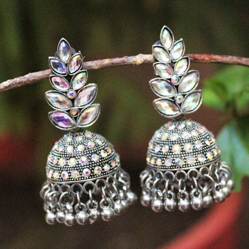 H K Fashion  Silver Plated  Crystal Stone  Jhumki Earrings