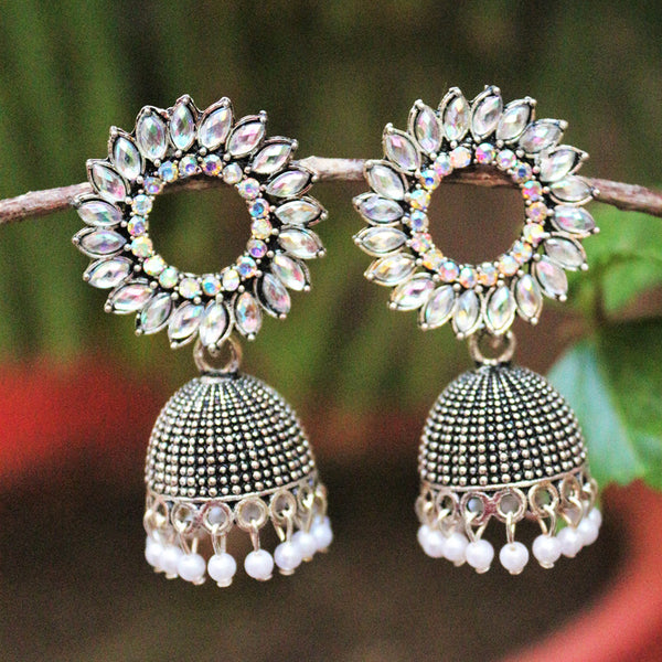 H K Fashion  Silver Plated  Crystal Stone  Jhumki Earrings