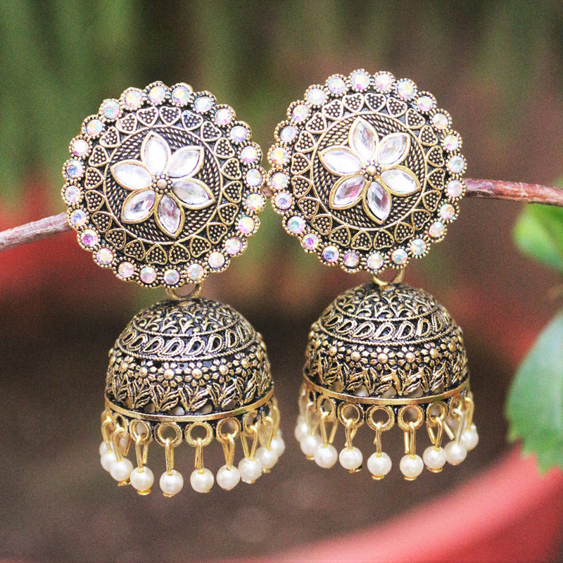 H K Fashion Gold Plated Austrian Stone Jhumki Earrings