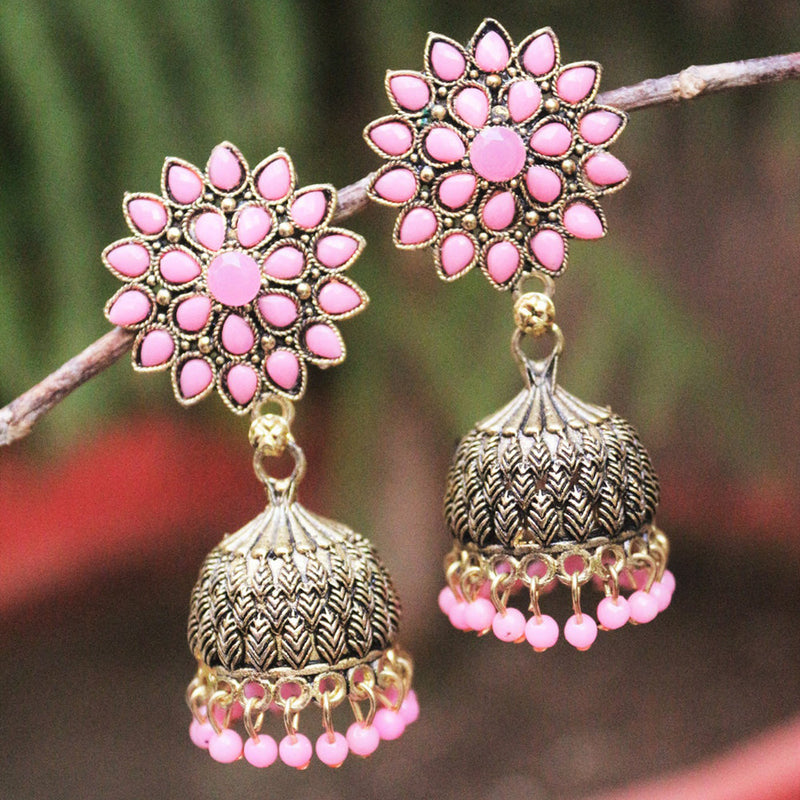 H K Fashion  Gold Plated Pota Stone Jhumki Earrings