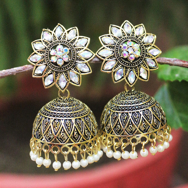 H K Fashion  Gold Plated Crystal Stone Jhumki Earrings