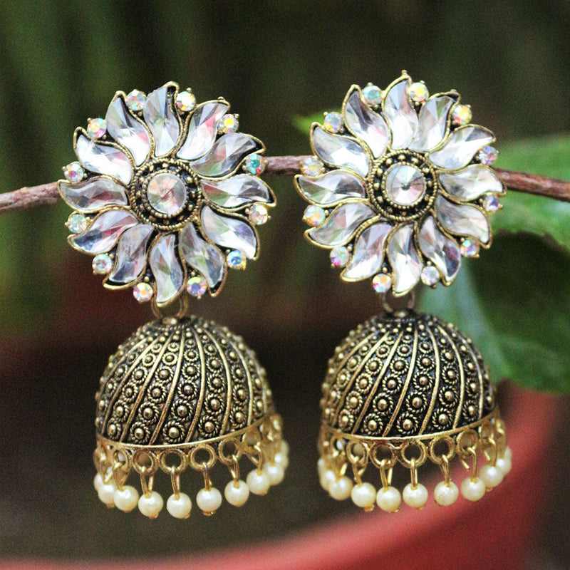 H K Fashion  Gold Plated Crystal Stone Jhumki Earrings