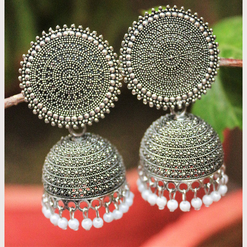 H K Fashion  Silver Plated Beads Jhumki Earrings