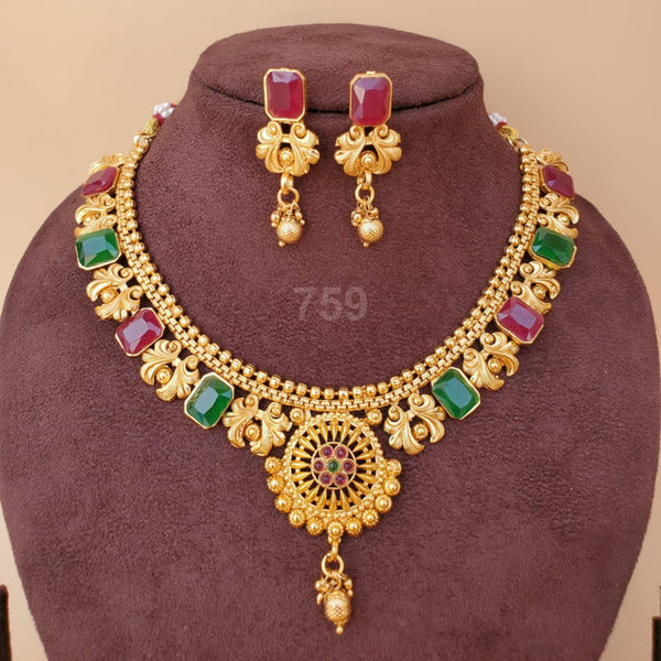 H K Fashion Gold Plated Pota Stone Necklace Set