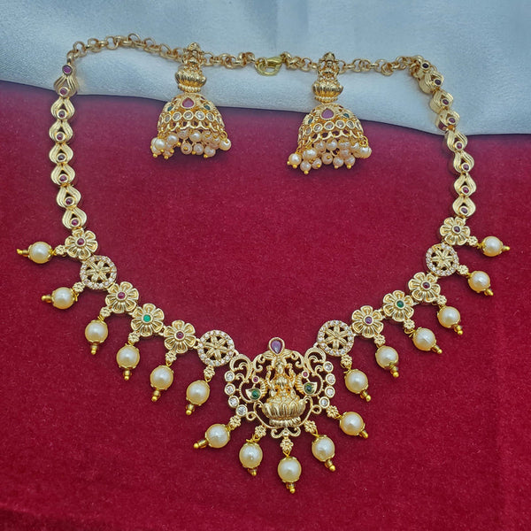 H K Fashion Gold Plated Austrian Stone And Temple Necklace Set