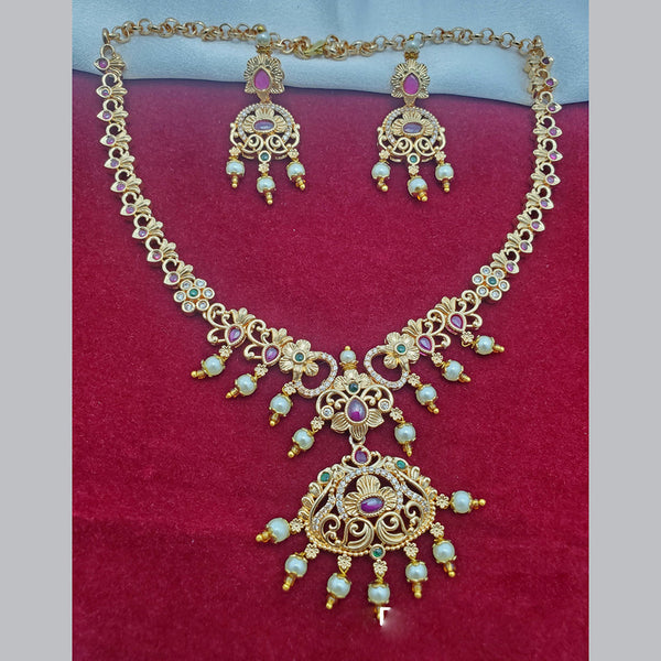 H K Fashion Gold Plated Pota Stone Necklace Set