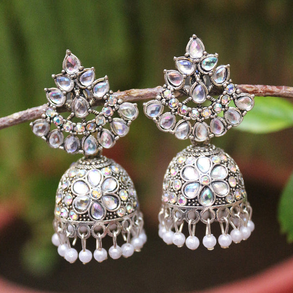 H K Fashion Oxidised Plated Austrian Stone Jhumki Earrings