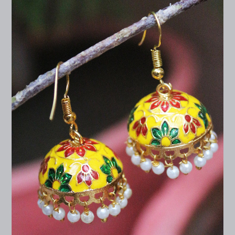 H K Fashion Antic Gold Plated Meenakari Jhumki Earrings