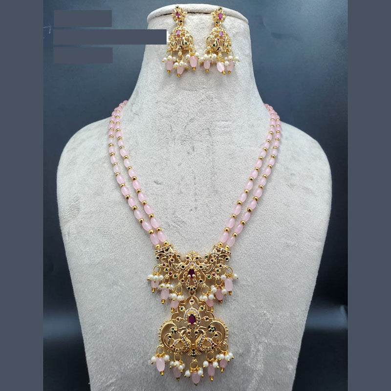 H K Fashion Gold Plated Austrian Stone And Beads Long Necklace Set