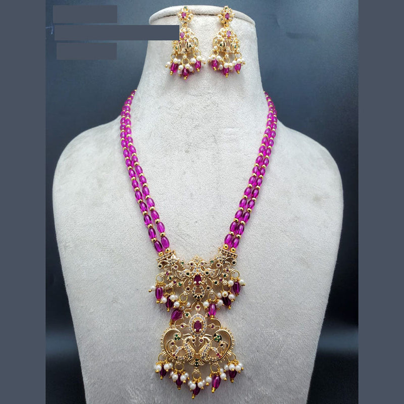 H K Fashion Gold Plated Austrian Stone And Beads Long Necklace Set