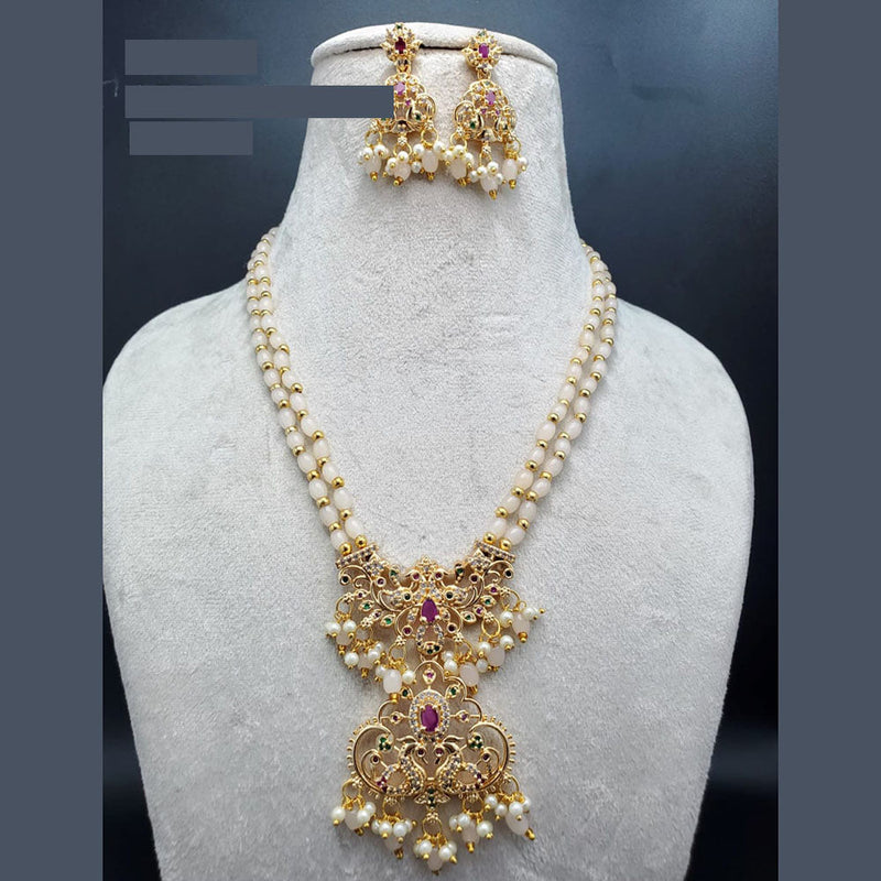 H K Fashion Gold Plated Austrian Stone And Beads Long Necklace Set