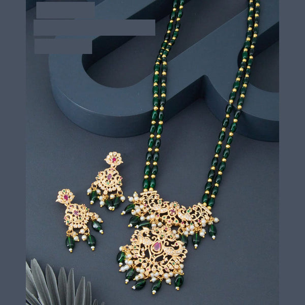 H K Fashion Gold Plated Austrian Stone And Beads Long Necklace Set