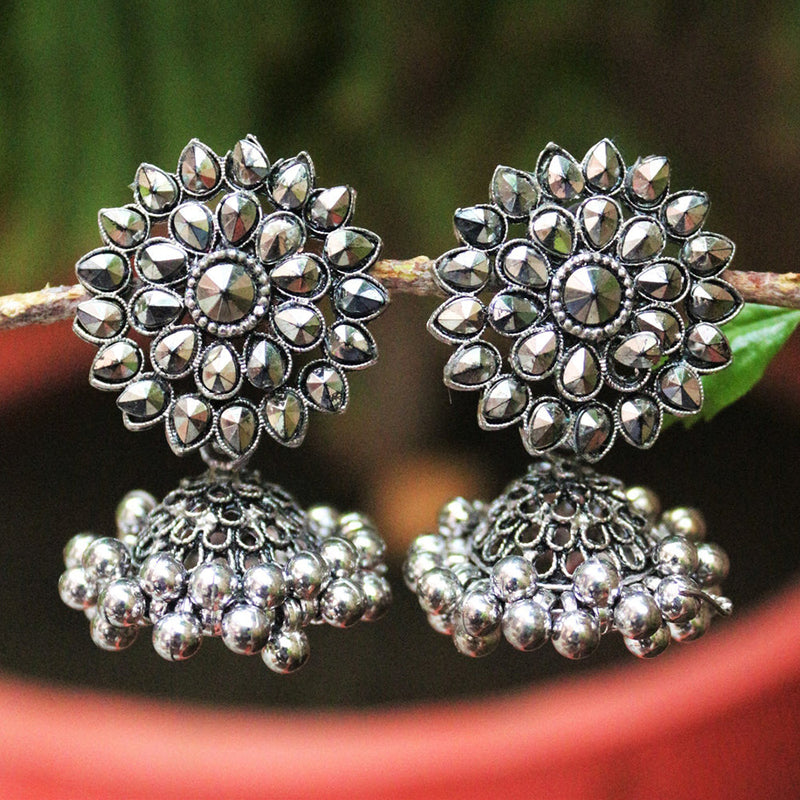 H K Fashion Oxidised Plated Jhumki Earrings