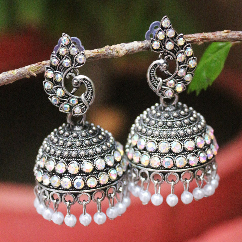 H K Fashion Oxidised Plated  Austrian Stone Jhumki Earrings