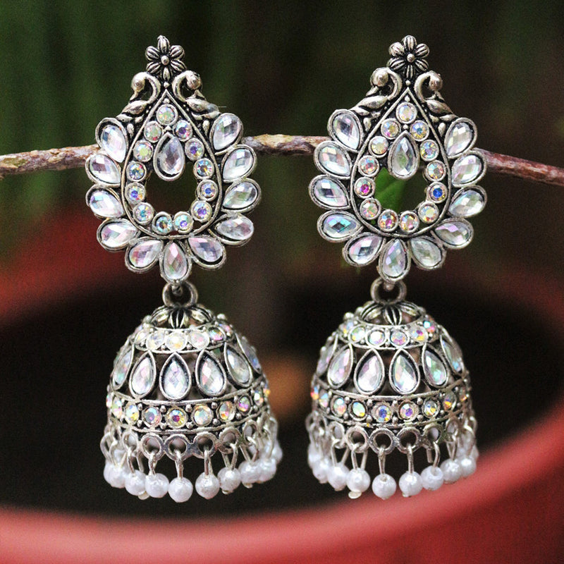 H K Fashion Oxidised Plated Jhumki Earrings