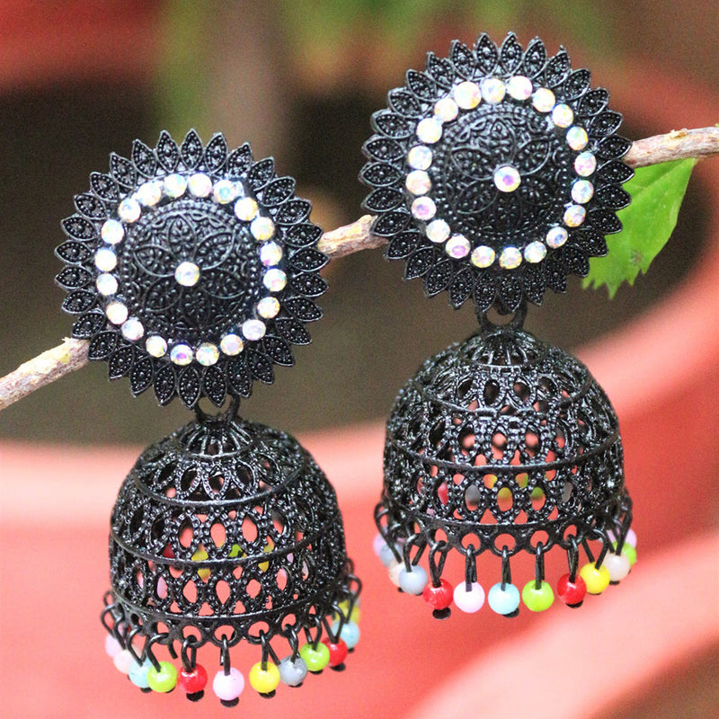 H K Fashion Black Plated Beads Jhumki Earrings