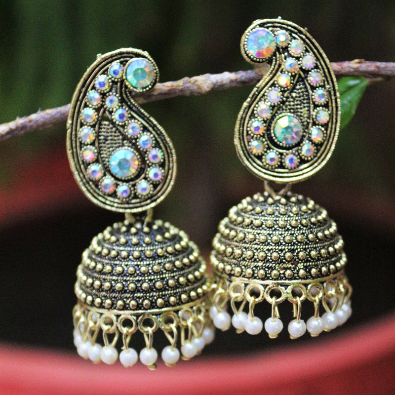 H K Fashion  Oxidised Gold Plated Austrian Stone Jhumki Earrings