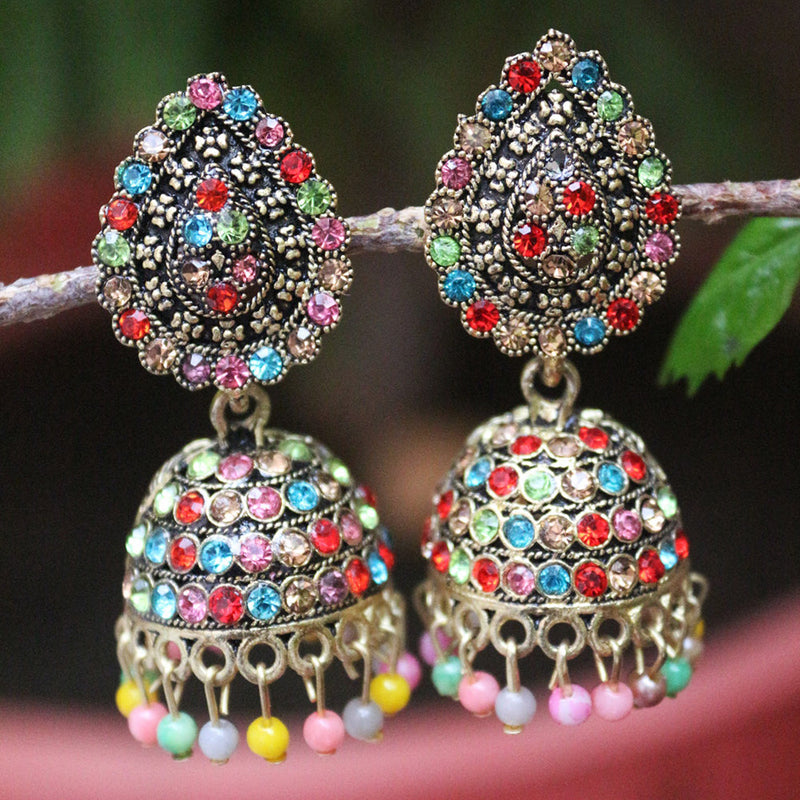 H K Fashion  Oxidised Gold Plated  Austrian Stone Jhumki Earrings