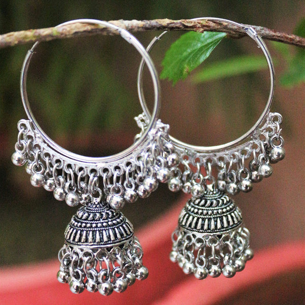 H K Fashion Oxidised Plated Jhumki Earrings