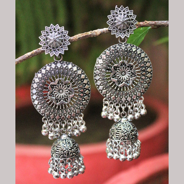 H K Fashion Oxidised Plated Jhumki Earrings