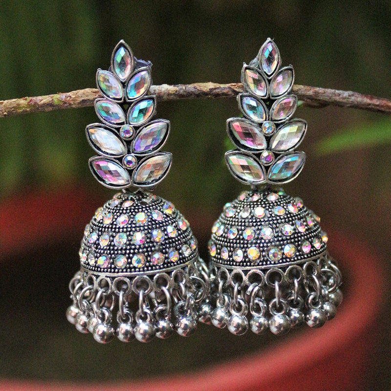 H K Fashion Oxidised Plated Austrian Stone Jhumki Earrings