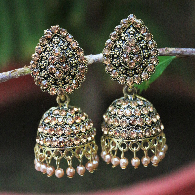 H K Fashion  Gold Plated Austrian Stone Jhumki Earrings