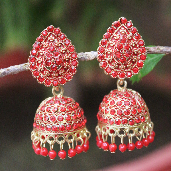 H K Fashion  Gold Plated Austrian Stone And Beads Jhumki Earrings