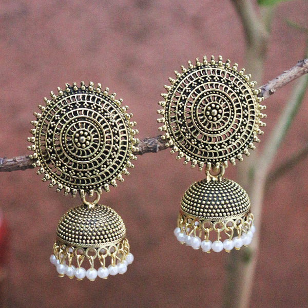 H K Fashion Gold Plated Pearls Jhumki Earrings