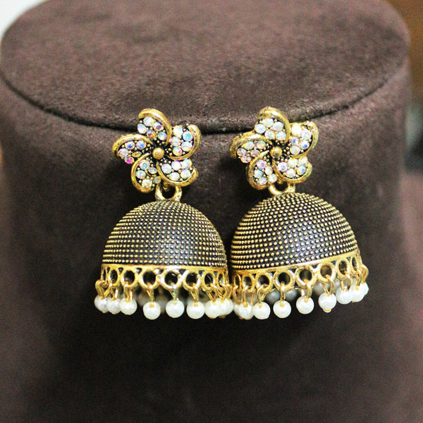 H K Fashion Gold Plated Austrian Stone And Pearls Jhumki Earrings