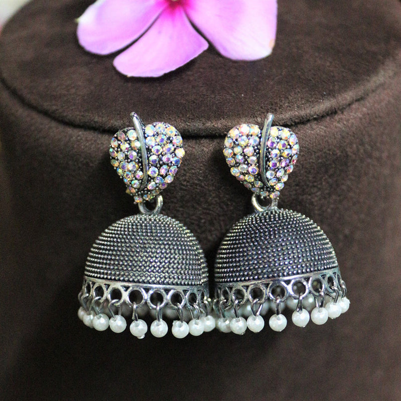 H K Fashion Oxidised Plated Austrian Stone And Pearls Jhumki Earrings