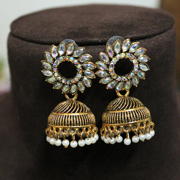 H K Fashion Gold Plated Crystal Stone And Pearls Jhumki Earrings