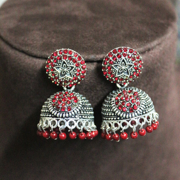 H K Fashion Oxidised Plated Austrian Stone And Pearls Jhumki Earrings