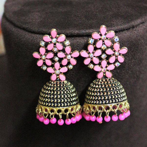 H K Fashion Gold Plated Pota Stone And Pearls Jhumki Earrings