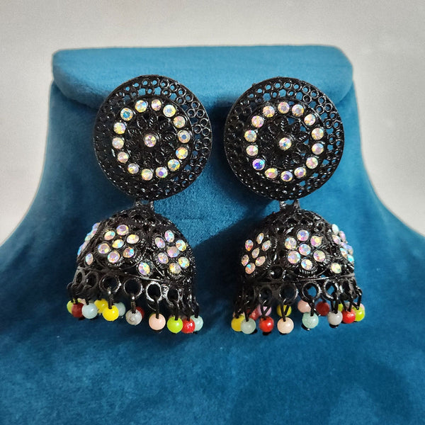 H K Fashion Black  Plated Austrian  Stone And Pearls Jhumki Earrings