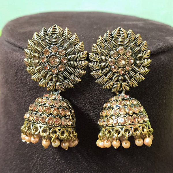 H K Fashion Gold Plated Austrian Stone And  Pearls Jhumki Earrings