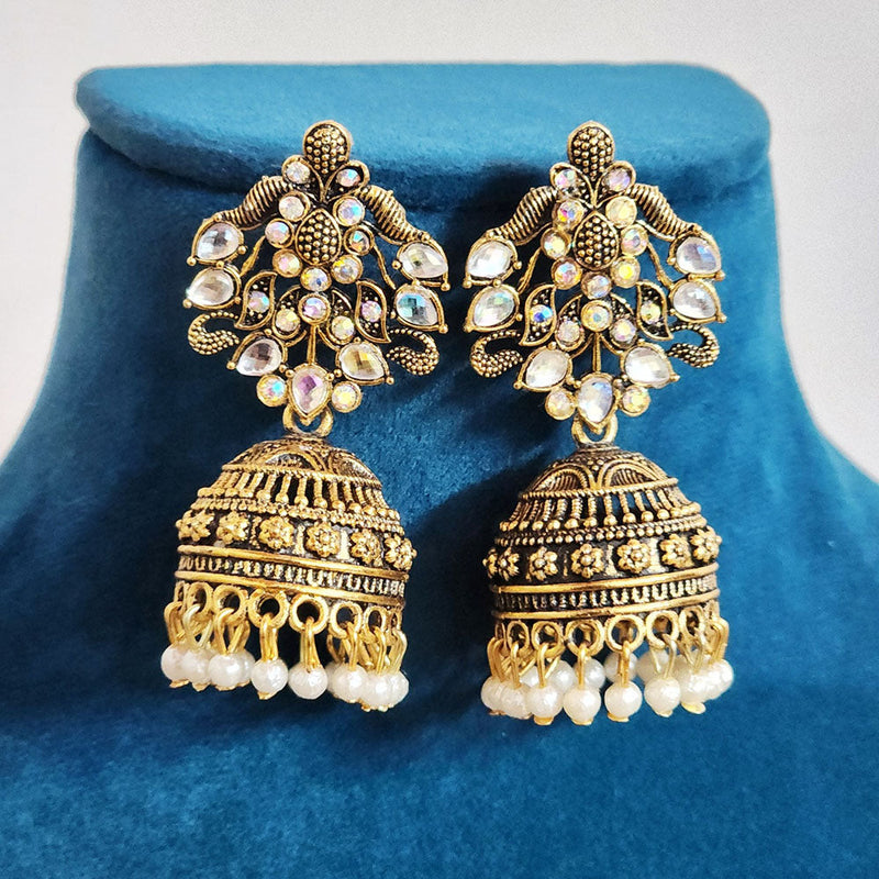 H K Fashion Gold Plated Crystal Stone And  Pearls Jhumki Earrings