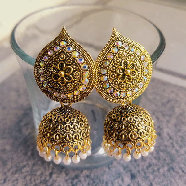 H K Fashion Gold Plated Austrian Stone And  Pearls Jhumki Earrings