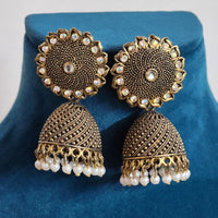 H K Fashion Gold Plated Austrian Stone And  Pearls Jhumki Earrings