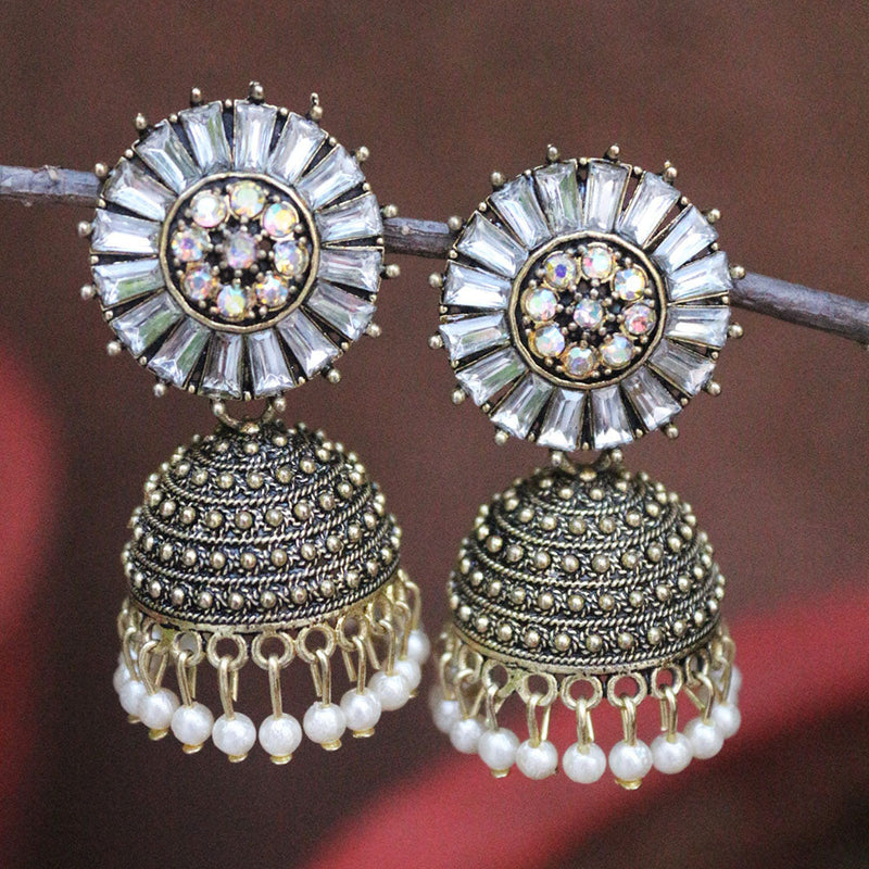 H K Fashion Gold Plated Crystal Stone And  Pearls Jhumki Earrings