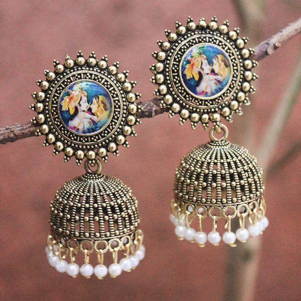 H K Fashion Gold Plated Pearls Jhumki Earrings