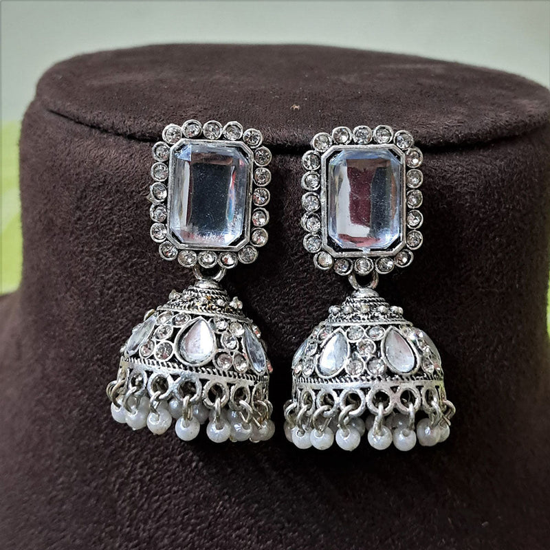 H K Fashion Oxidised Plated Crystal  Stone And Pearls Jhumki Earrings